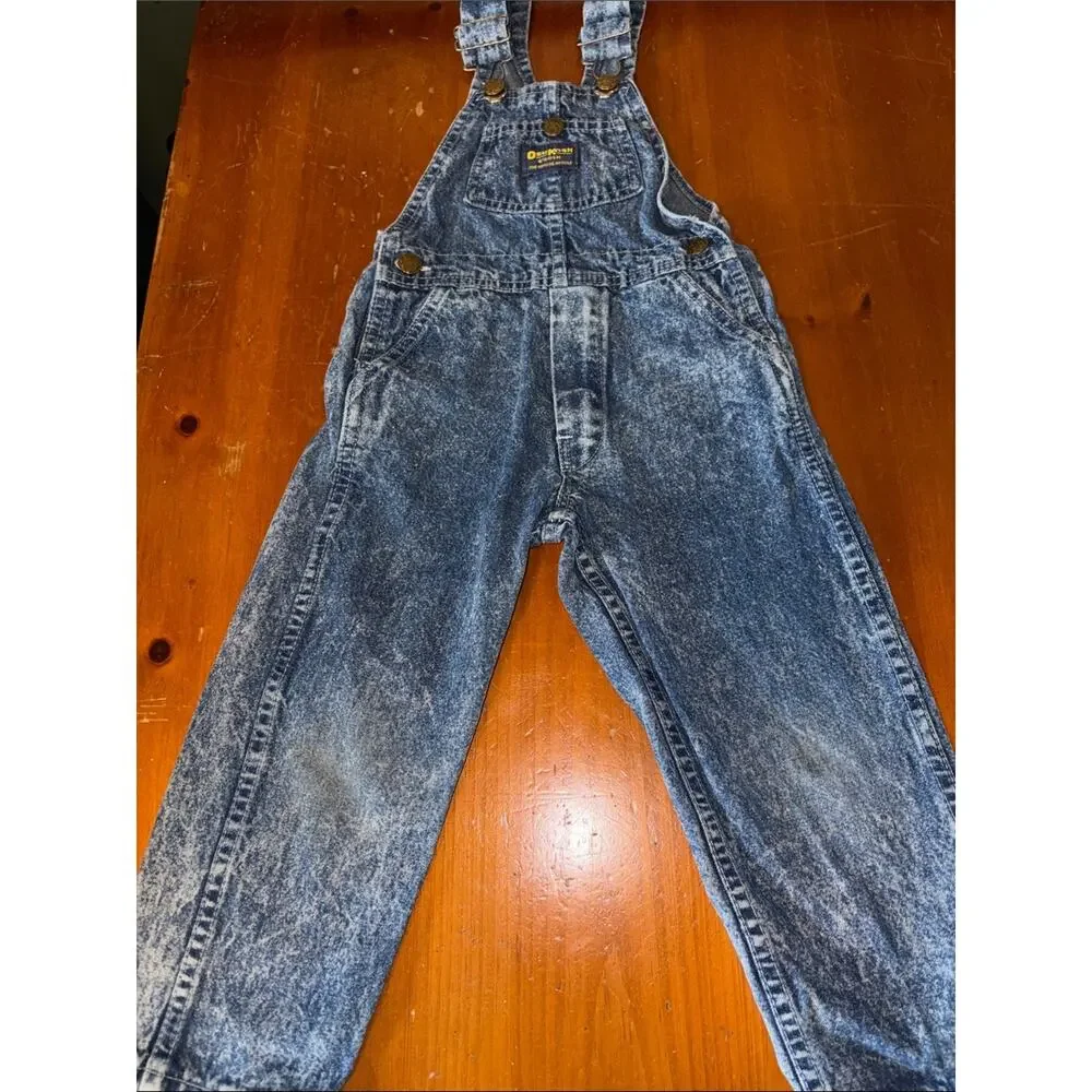 Vintage OshKosh B'Gosh Vestbak 90s Acid Wash Denim Overalls USA Made Size 4T